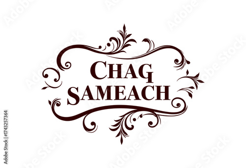 Text art with decorative elements saying Chag Sameach for Sukkot  