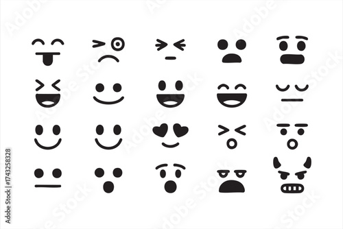 Emotions and mood concept with various emoji expression symbols