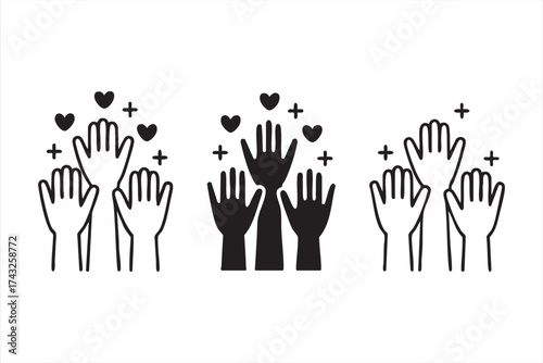 Charity and volunteer teamwork vector showing compassion and unity