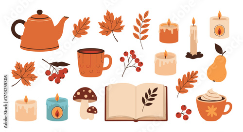 Cozy Autumn Elements Collection for Seasonal Decor and Crafts.