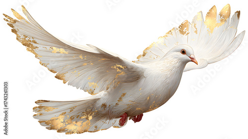 Golden Dove in Flight, isolated on transparent background