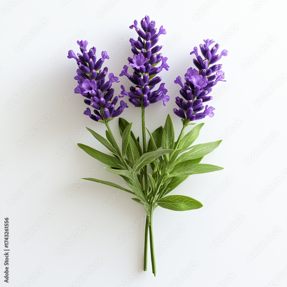 Naklejka premium Beautiful Lavender Bouquet on White Background Fresh Floral Arrangement for Home Decor and Interior Design