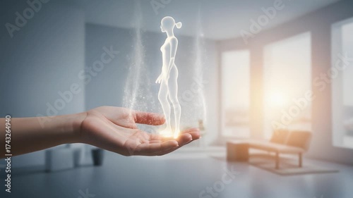 Human hand future life soul technology hologram health body care creation science innovation ai virtual reality