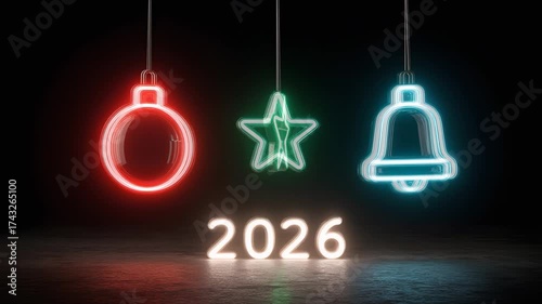 Christmas year 2026 neon light holiday decoration winter ornament celebration new year eve party sign symbol