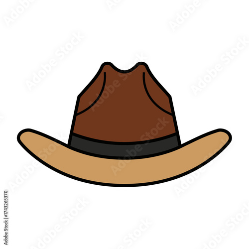 Classic brown cowboy hat illustration, western style accessory icon isolated on a white background