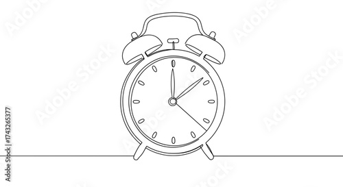 Vintage alarm clock illustration in simple line art style  