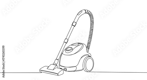 Vacuum cleaner in minimalist outline style on white background  