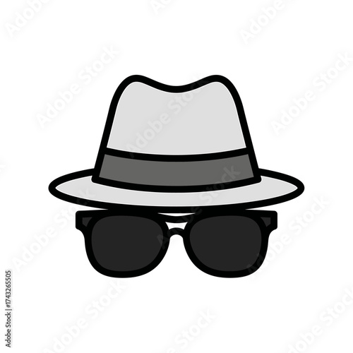 Mysterious spy character icon with a classic fedora hat and dark sunglasses