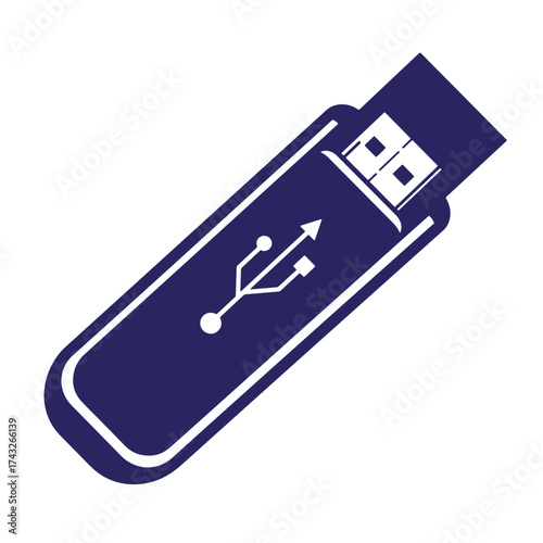 Modern blue and white vintage usb flash drive isolated on a pure white background