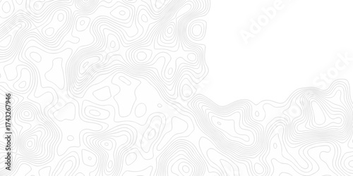 Minimal white line geometric grid outline curve counter map and wavy topography relief discovery area white, black line texture background.	