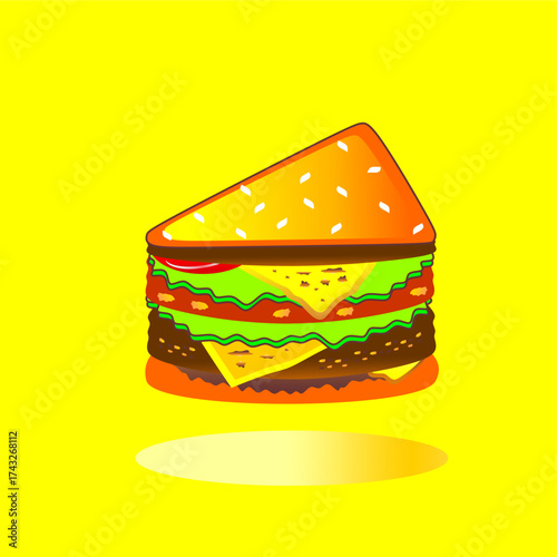 Sandwich pattern background. Sandwich pattern isolated on yellow background. Hand drawn of colorful sandwich vector. Set of sandwich pattern. Fast food vector. Fast food illustration.