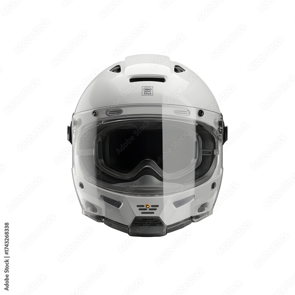 Fototapeta premium White snowmobile helmet with visor against transparent background