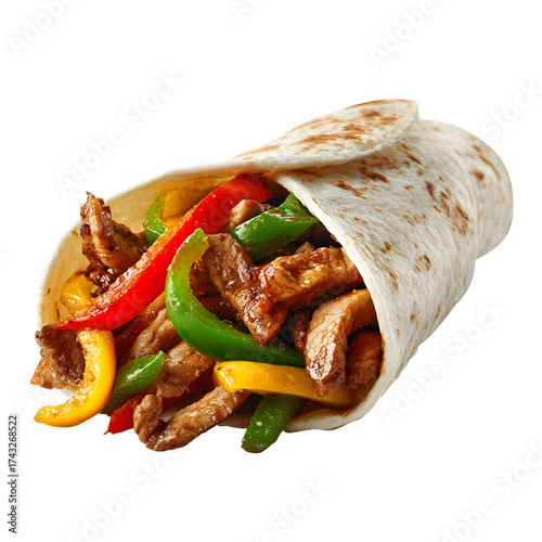 Delicious wrap with vegetables and meat isolated on transparent background studio shot