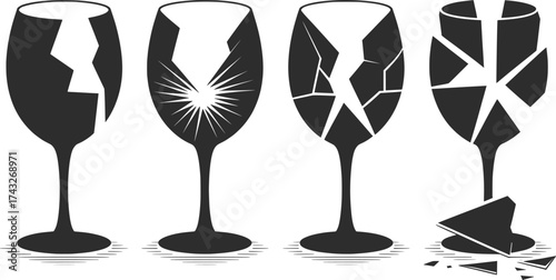Shattered Wine Glasses Broken Fragility Illustration.
