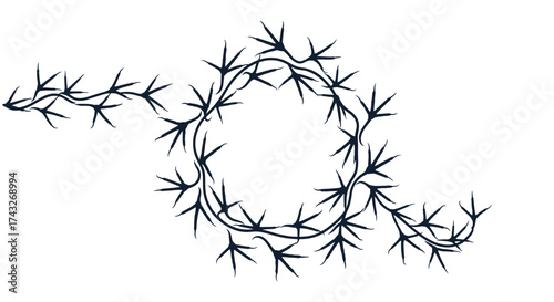 Abstract thorny vine forming a circular shape with extension.