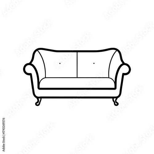 Outline drawing of a stylish sofa on transparent background