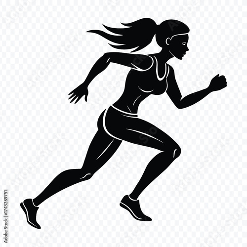 Black vector silhouette of a running man in an athletic sprint action