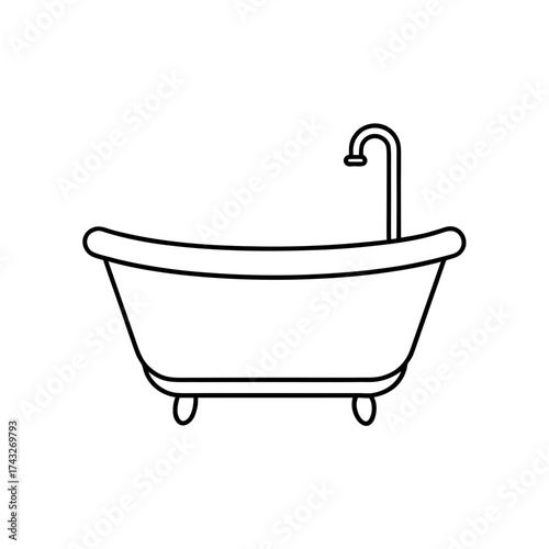 Simple bathtub outline illustration on transparent background