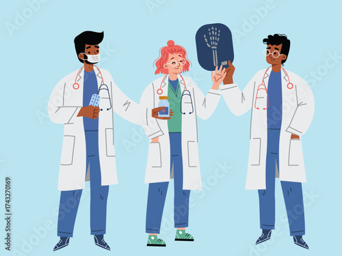 healthcare workers together illustration diverse confident united adversity background clipart doctor nurse medical surgeon hospital