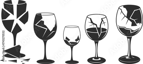Shattered Wine Glasses Broken Fragility Illustration.