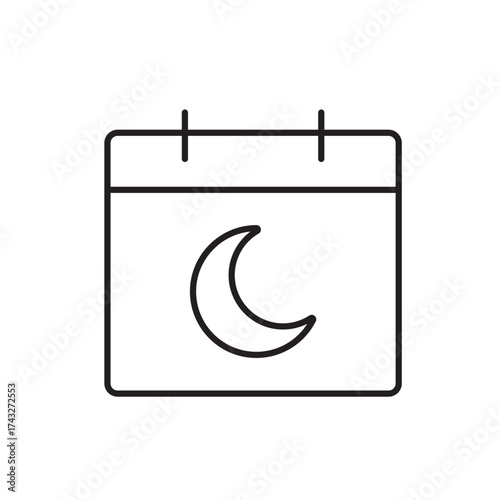 A vector icon showing a calendar with a moon, symbolizing scheduled rest or naps, created in line style with editable stroke