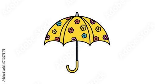 Yellow umbrella with floral pattern for rainy days.