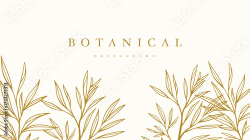 Gold Flower hand drawn background. Natural botanical elegant poppy floral with gold line art. Luxury illustration.