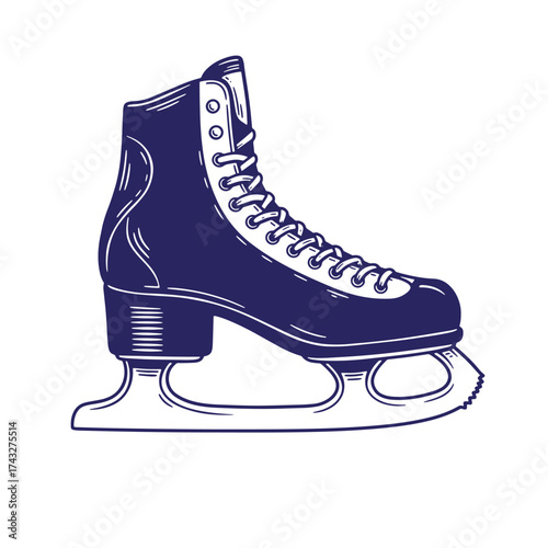 Vintage illustration of a single ice skate isolated on a white background