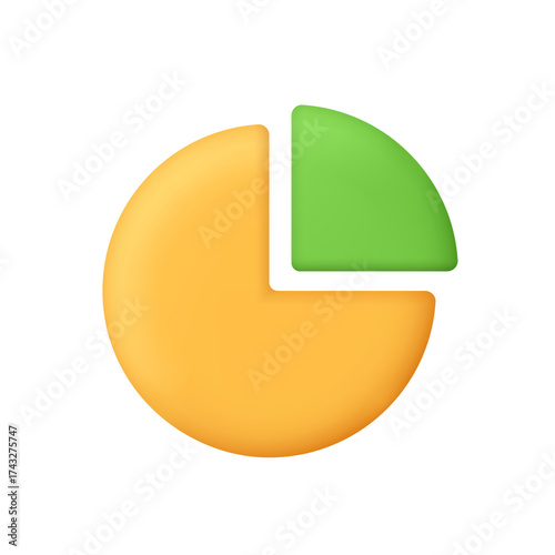 Pie chart with yellow and green segments. Presentation, infographic, analytics, financial planning, data analysis, statistics and business report concept. 3d vector icon. Cartoon minimal style.