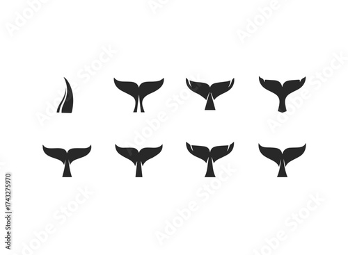 Collection of stylized whale tail icons.