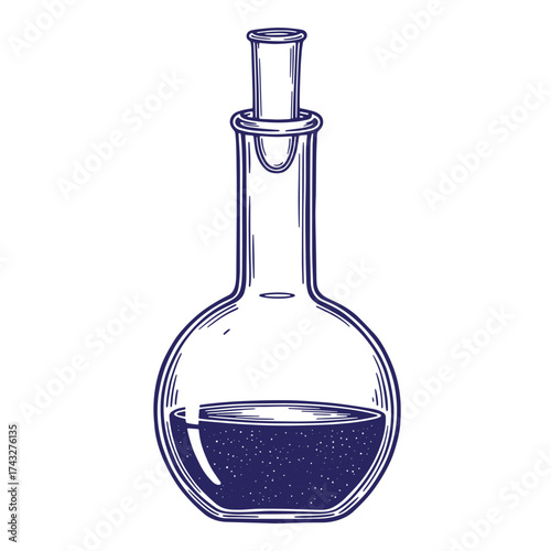 Vintage laboratory flask filled with chemical substance illustration for scientific experiments