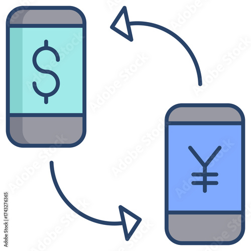 currency transaction dollar to yen linear color icon design
