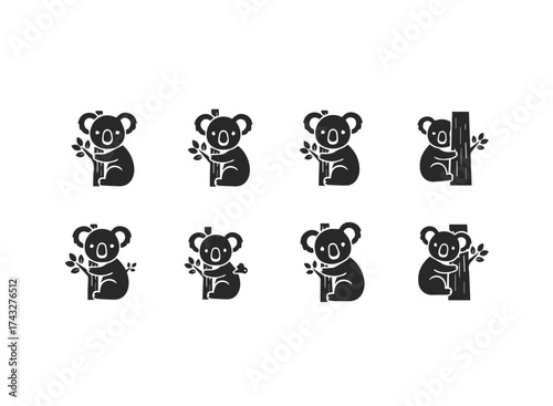 Cute Koala Icons Set on White Background 1.