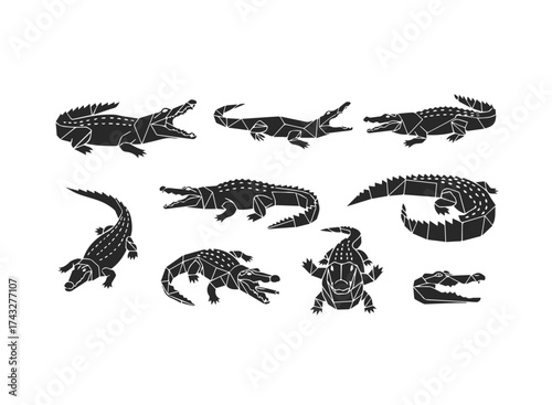 Geometric Alligator Collection Silhouette Art.