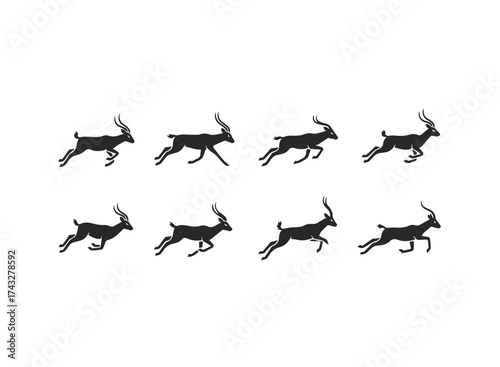 Silhouette Gazelle Running Sequence Animation.