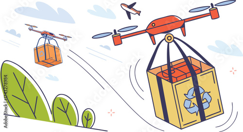 Futuristic Food Delivery Drone with Eco-Friendly Package