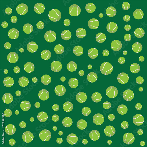 This is a seamless pattern featuring a dense, random scattering of tennis balls