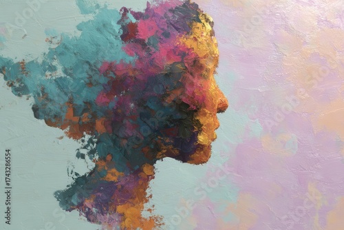 Vibrant Abstract Female Profile in Colorful Brushstrokes