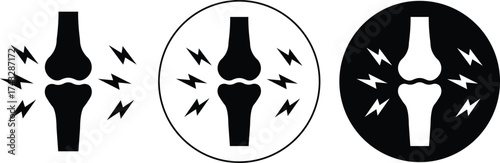 Joint inflammation icons set. Arthritis pain medical symbols, bone ache health care sign, knee injury problem illustration, orthopedic disease flat vectors designs isolated on transparent background.