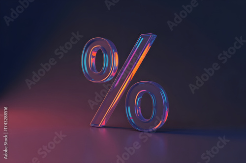 Futuristic Glass Percentage Symbol – 3D Render with Vibrant Colors