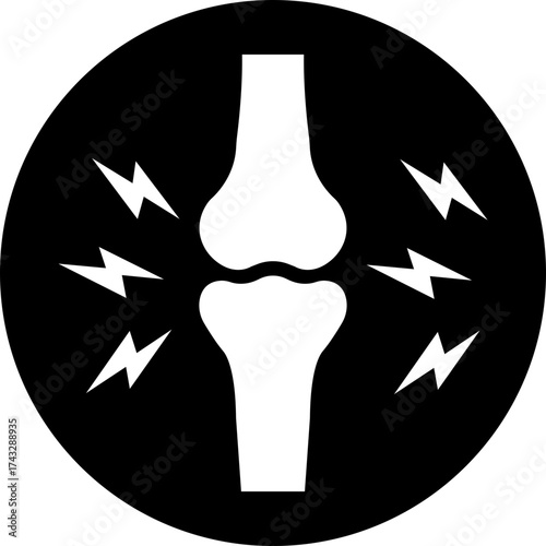 Joint inflammation icon. Arthritis pain medical symbol, bone ache health care sign, knee injury problem illustration, orthopedic disease flat vector design isolated on transparent background.