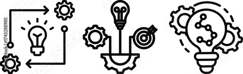 setting bulb icon Knowledge cognition icon set. Contains innovation, smart thinking, learning, light bulb Setting Icon Configuration Light bulb with gear cogwheel icon set. con symbol of idea