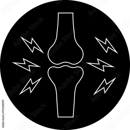 Joint inflammation icon. Arthritis pain medical symbol, bone ache health care sign, knee injury problem illustration, orthopedic disease outline vector design isolated on transparent background.