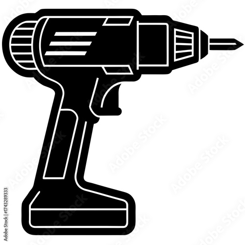 Black silhouette of a cordless drill machine power tool