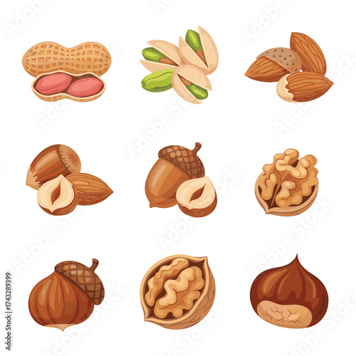 A delicious collection of various nuts and healthy snacks including peanuts and almonds.