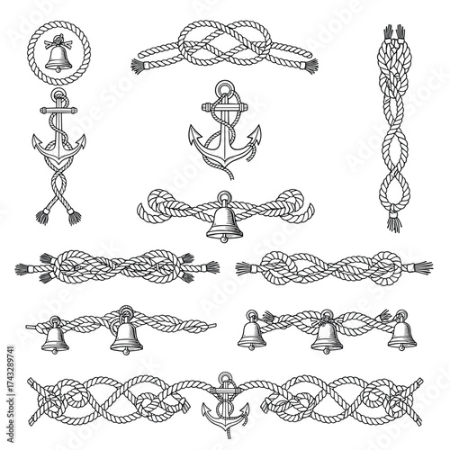 Collection of nautical knot borders and decorative maritime elements.