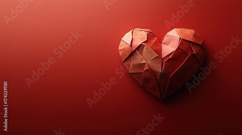 Wallpaper Mural Geometric faceted heart on red background polygonal origami like design with warm shades of red and orange highlights artistic depth Torontodigital.ca