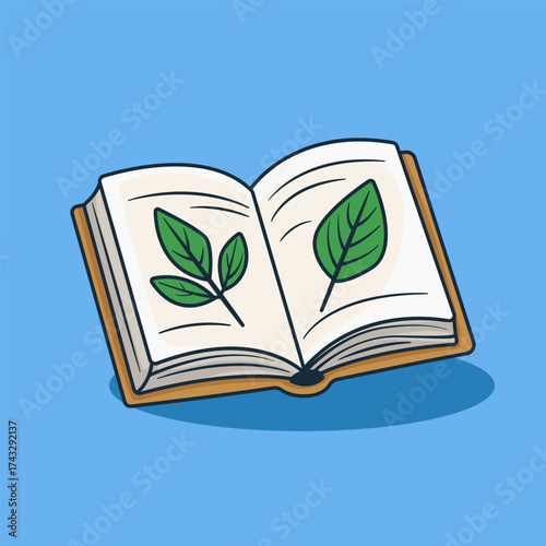 green leaves book in cute cozy vector illustration