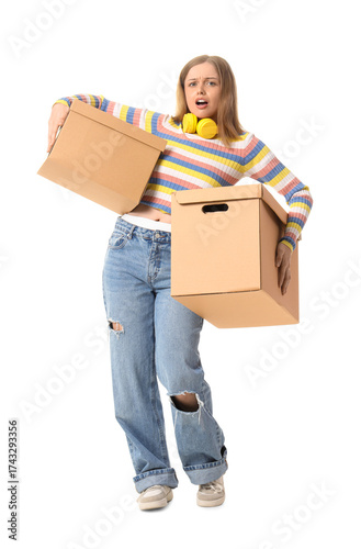 Young woman with cardboard ...