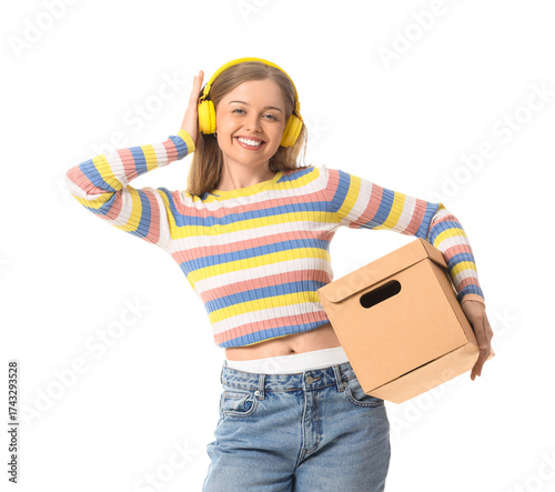 Young woman in headphones w...